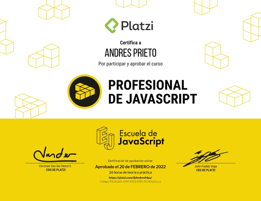 Diploma del Curso Profesional de JavaScript