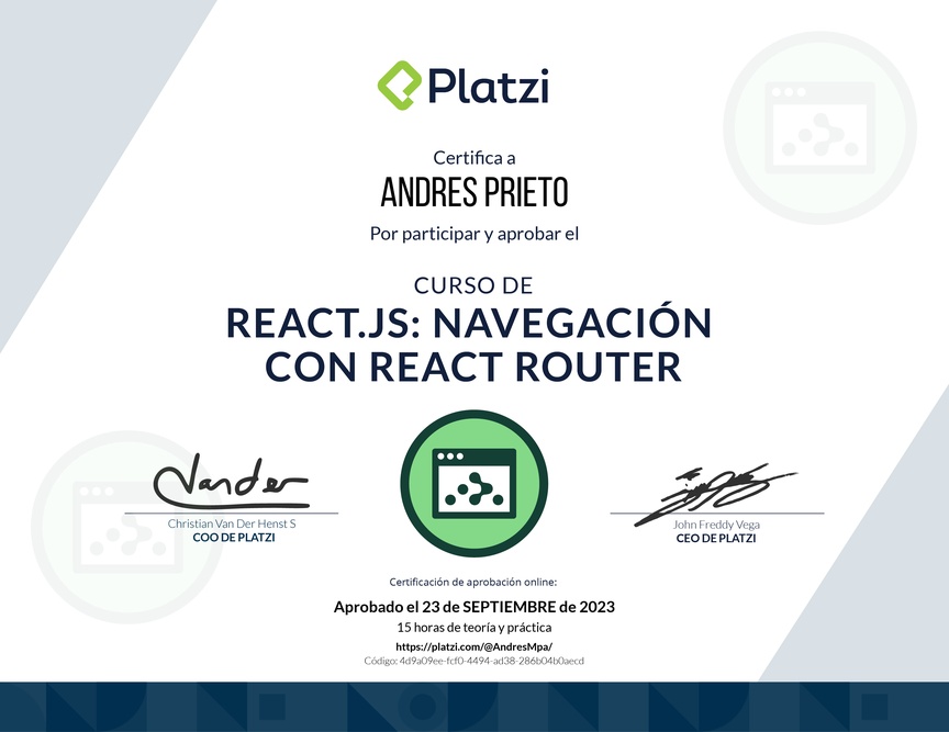 Diploma del Curso de React.js: Navegación con React Router