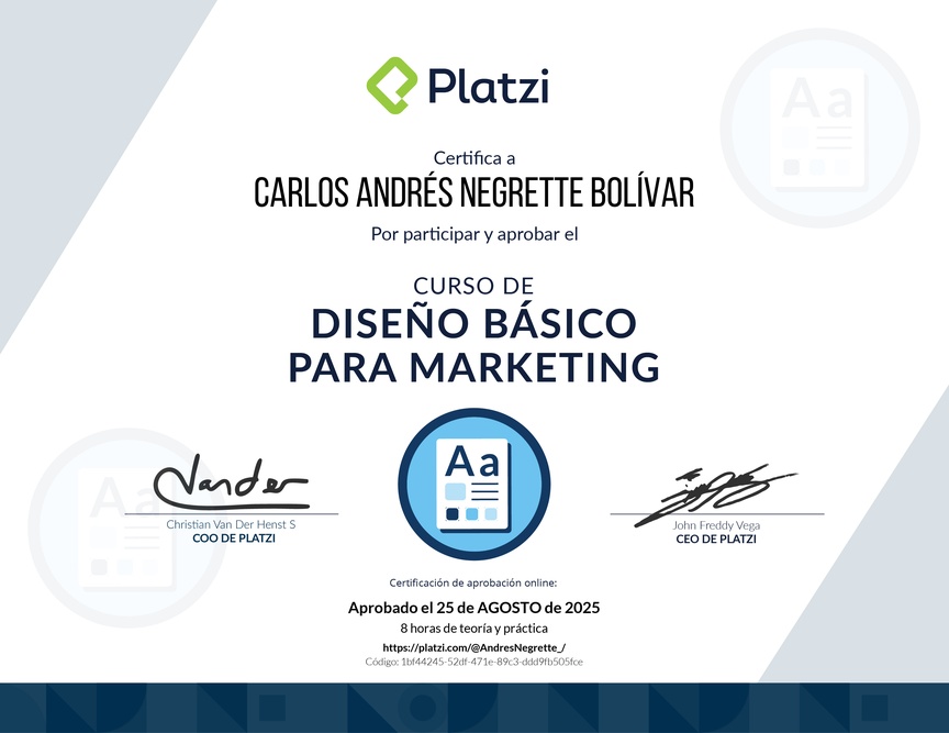 Diploma del Curso de Introducción al Diseño para Marketing