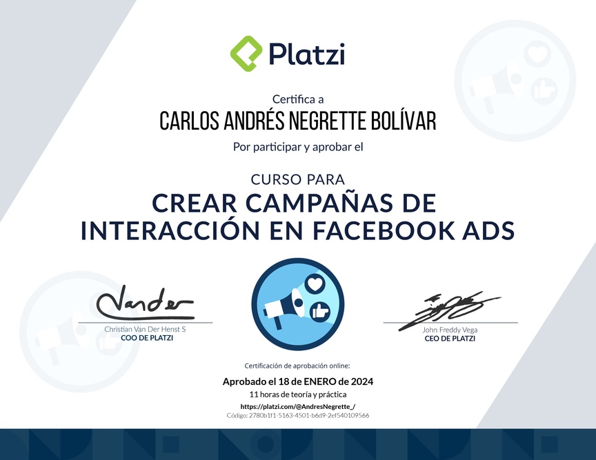 Diploma del Curso de Incremento de Seguidores e Interacción con Facebook Ads