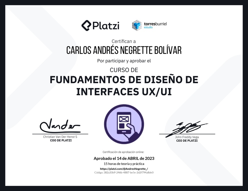 Diploma del Curso de Fundamentos de Diseño de Interfaces UX/UI