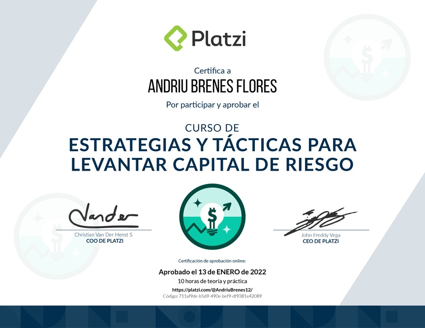 Diploma del Curso de Levantamiento de Capital para Emprendedores en Etapa Semilla