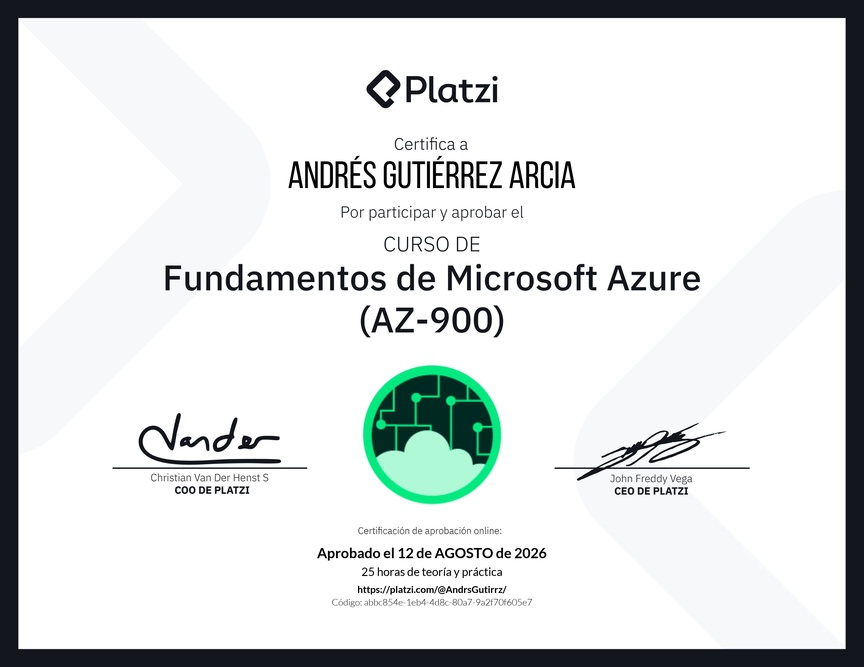 Diploma del Curso de Fundamentos de Microsoft Azure (AZ-900)