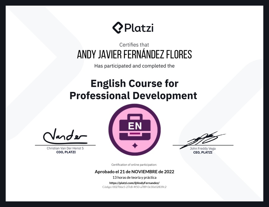 Diploma del Curso en Inglés para el Desarrollo Profesional