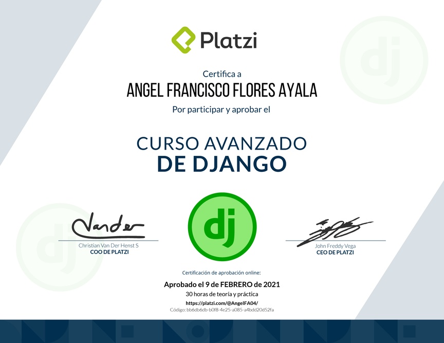 Diploma del Curso Avanzado de Django v2
