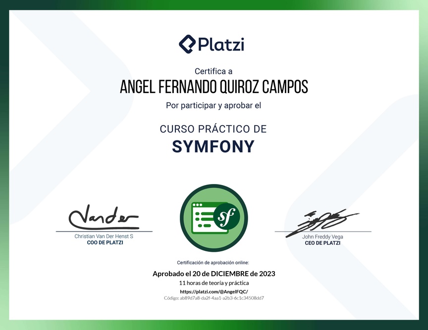 Diploma del Curso Práctico de Symfony