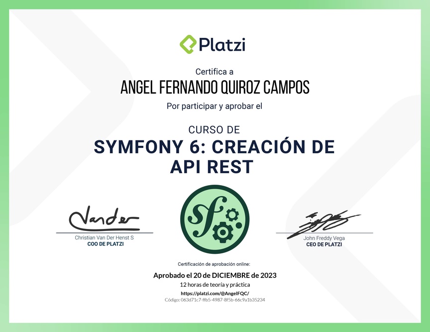 Diploma del Curso de Symfony 6: Creación de API REST
