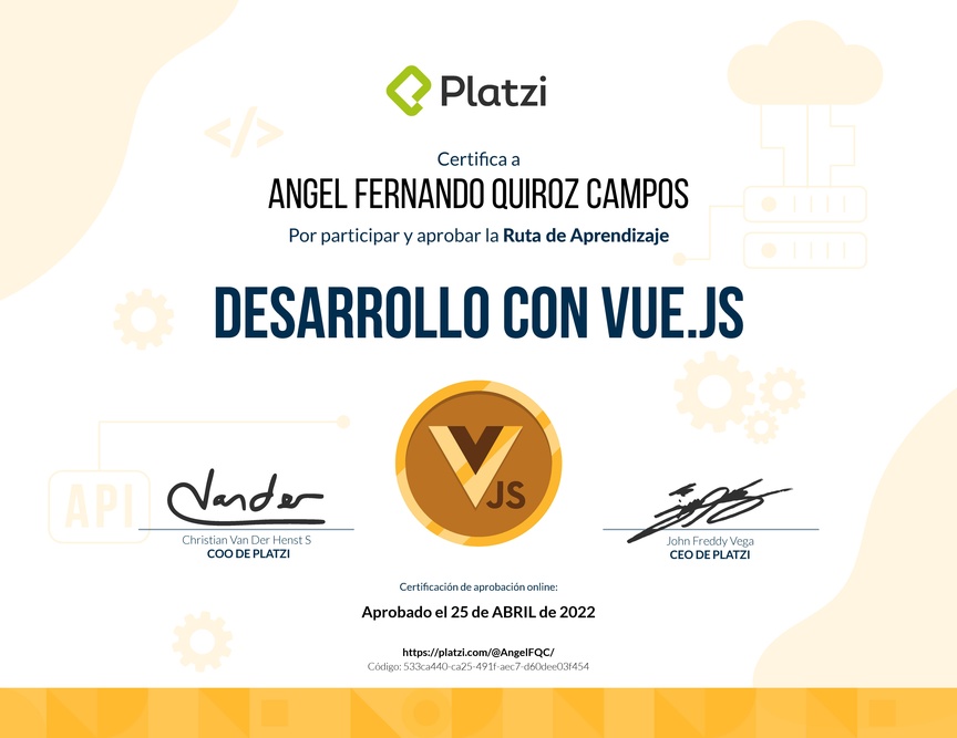 Diploma de la Ruta de Aprendizaje de Frontend a profundidad con Vue.js