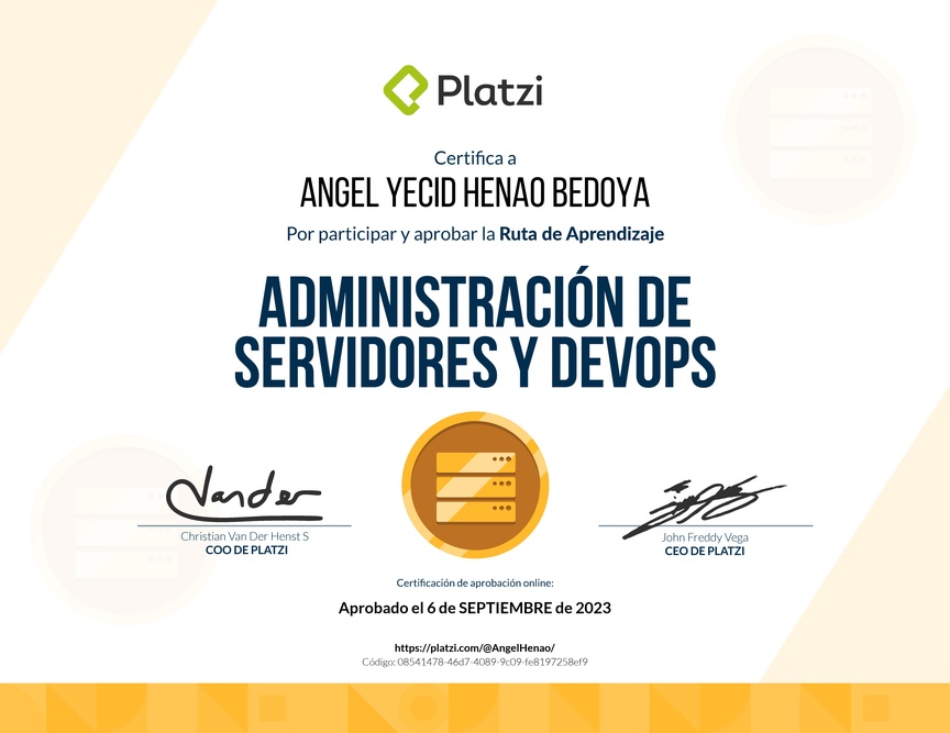 Diploma de la Ruta de Aprendizaje de Administración de Servidores y DevOps