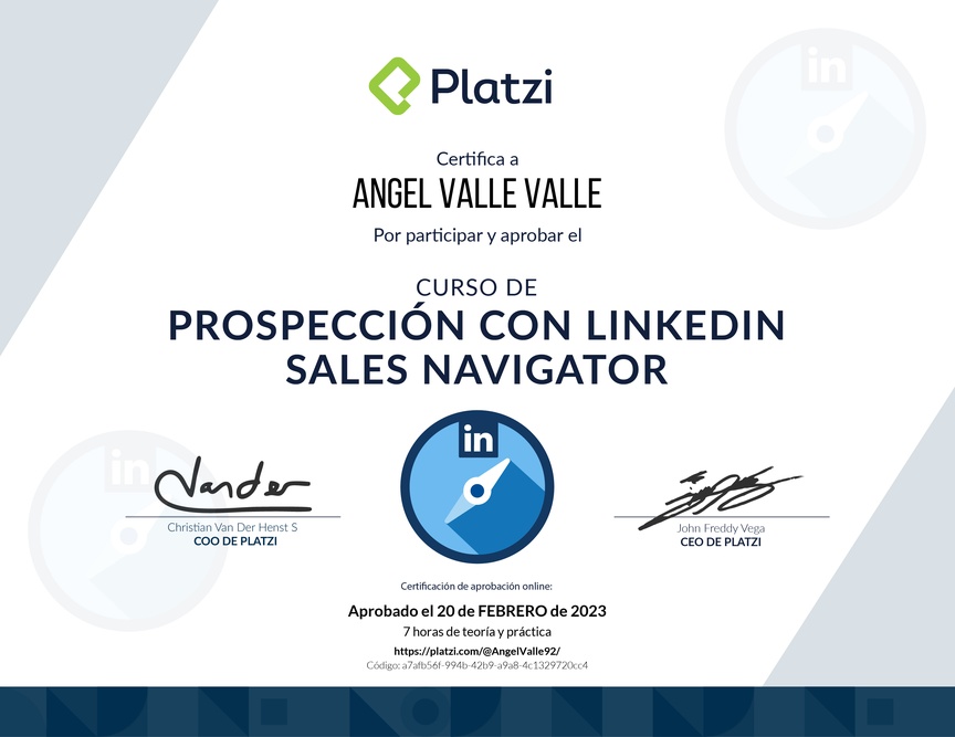 Diploma del Curso de Prospección con LinkedIn Sales Navigator