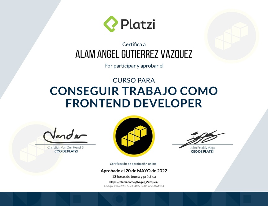 Diploma del Curso para Conseguir Trabajo como Frontend Developer