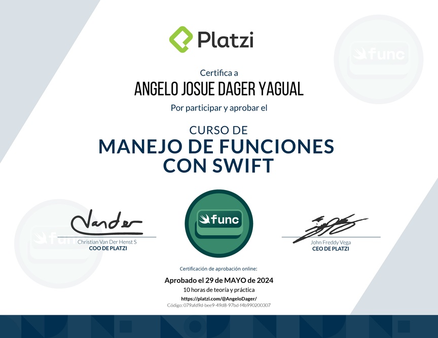 Diploma del Curso de Programación con Swift: Funciones (2019)