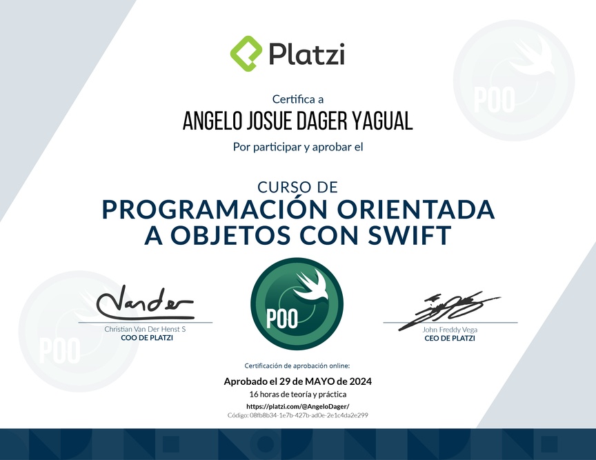 Diploma del Curso de Programación Orientada a Objetos en Swift