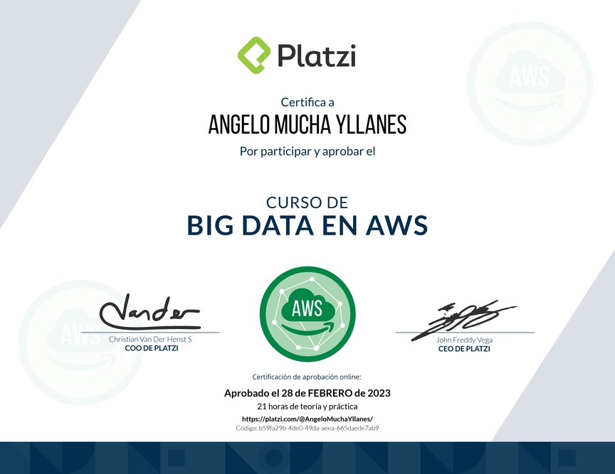Diploma del Curso de Big Data en AWS