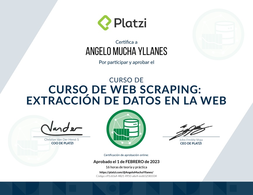 Diploma del Curso de Web Scraping: Extracción de Datos en la Web