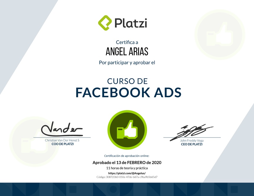 Diploma del Curso de Facebook Ads 2018