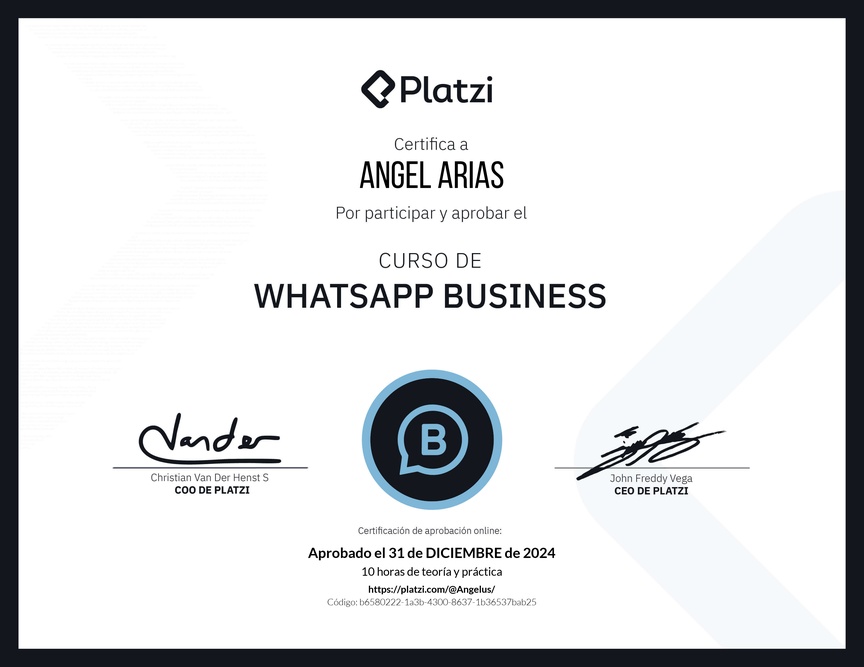 Diploma del Curso de Whatsapp Business