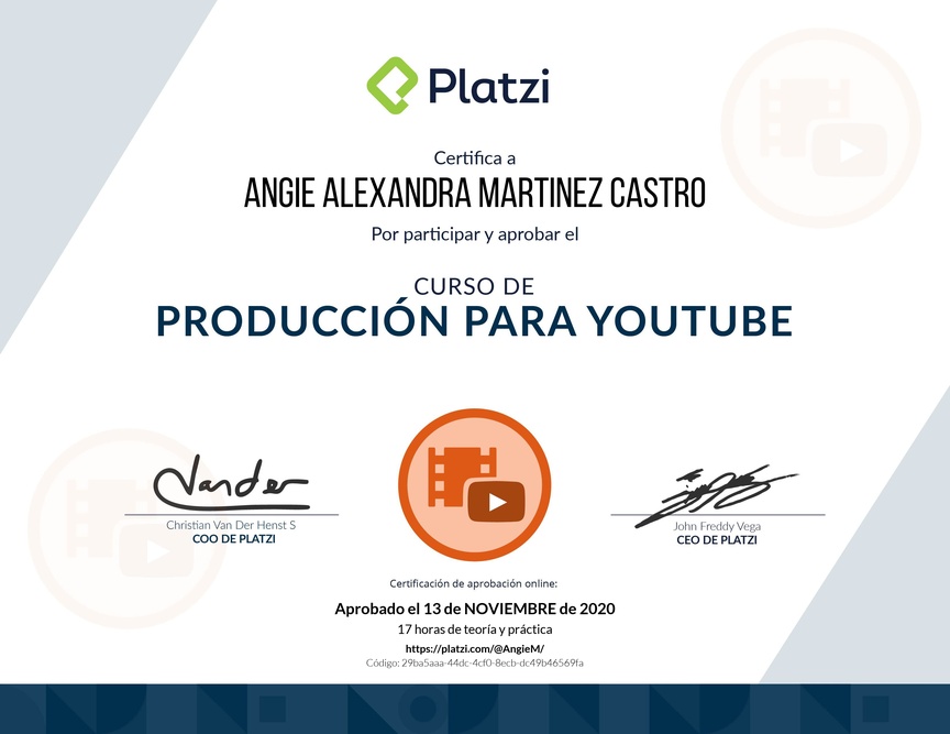 Diploma del Curso de Producción para Youtube
