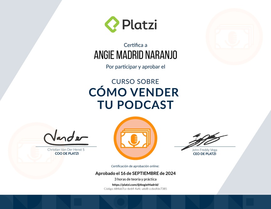 Diploma del Curso sobre Cómo Vender tu Podcast