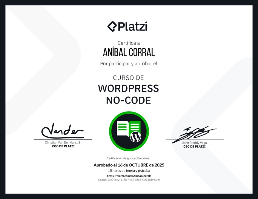 Diploma del Curso de WordPress No-Code