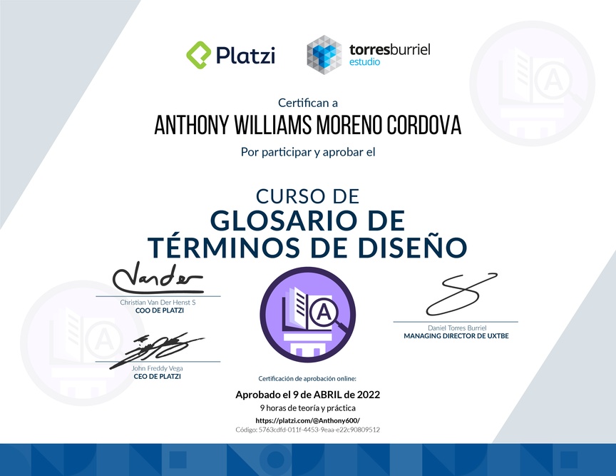 Diploma de Audiocurso Glosario de Términos de Diseño