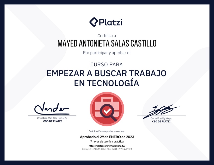 Diploma del Curso para Empezar a Buscar Trabajo en Tecnología