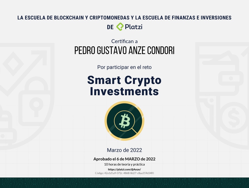 Diploma de Smart Crypto Investments By Platzi