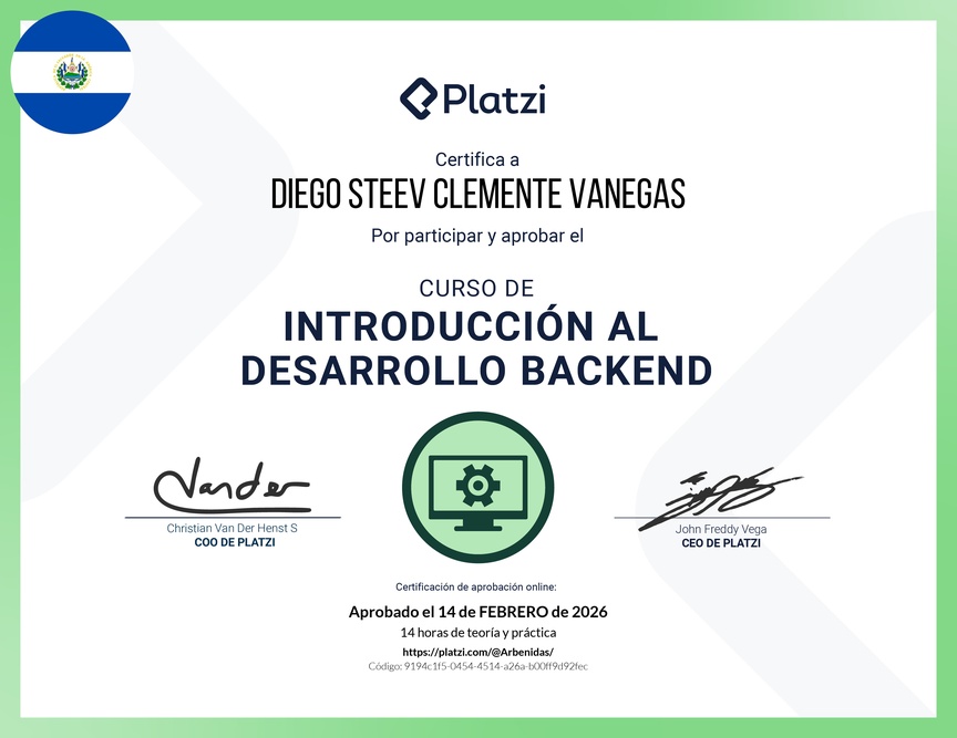 Diploma del Curso de Introducción al Desarrollo Backend
