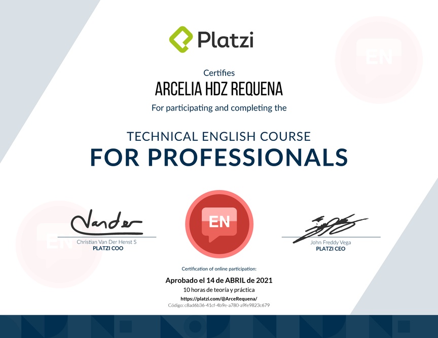 Diploma del Curso de Inglés Técnico para Profesionales 2017