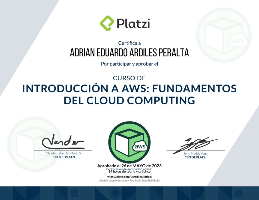 Diploma del Curso de Introducción a AWS: Fundamentos de Cloud Computing