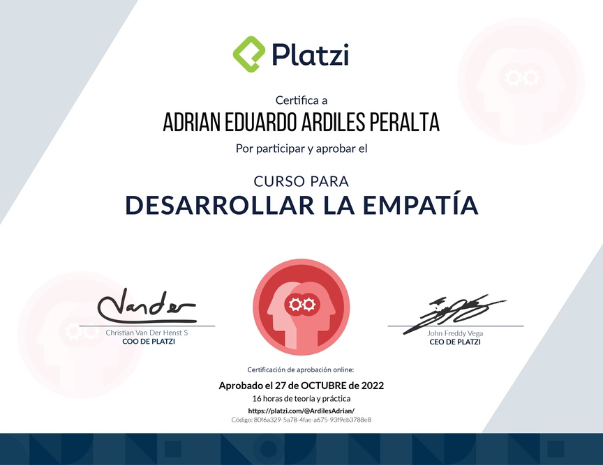 Diploma del Curso para Desarrollar la Empatía