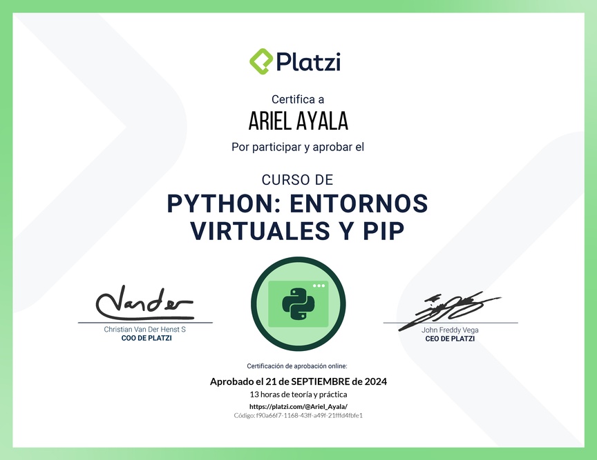 Diploma del Curso de Python: PIP y Entornos Virtuales