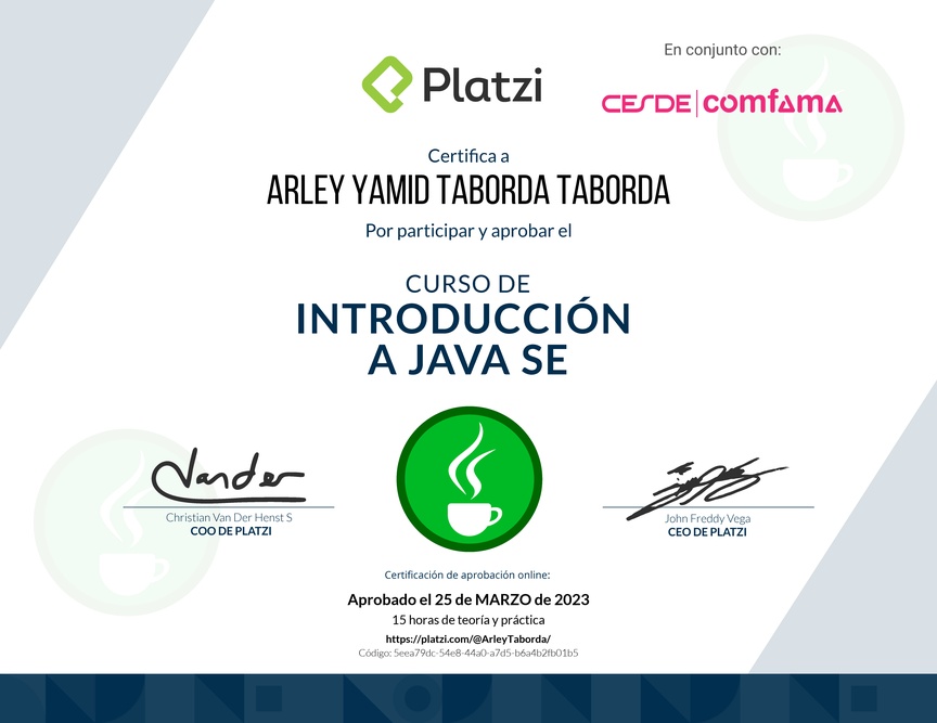 Diploma del Curso de Introducción a Java
