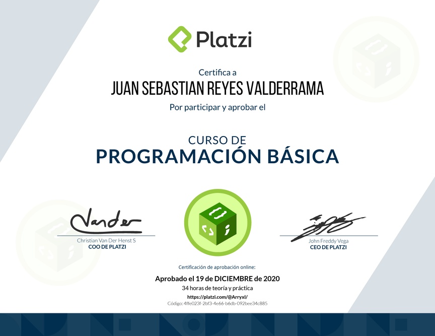Diploma del Curso Básico de Programación