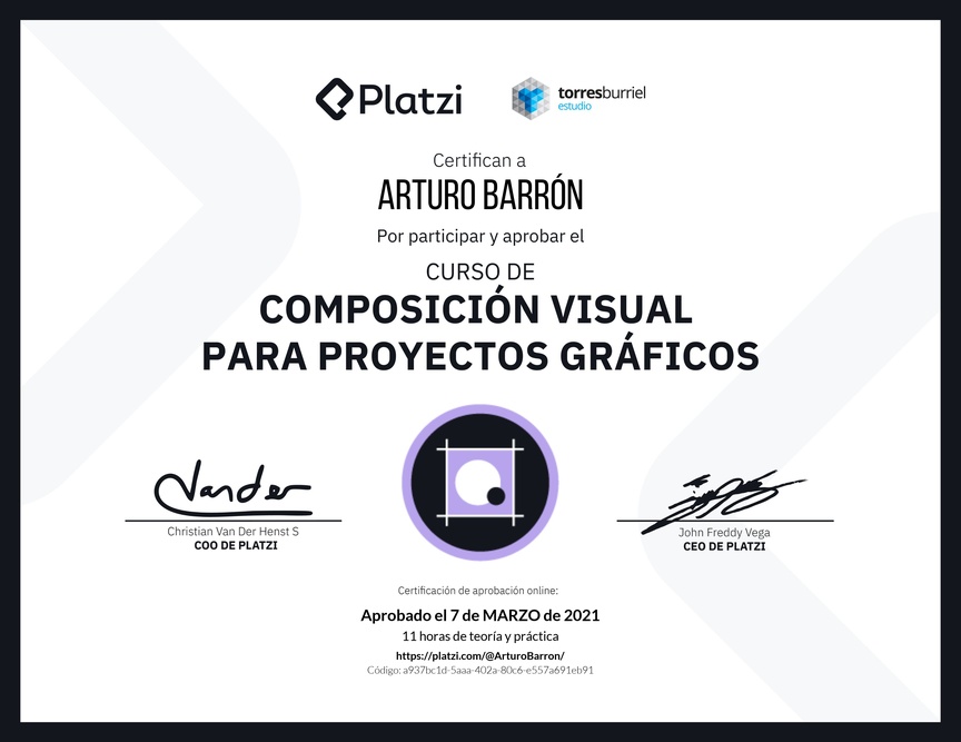 Diploma del Curso de Composición Visual para Proyectos Gráficos
