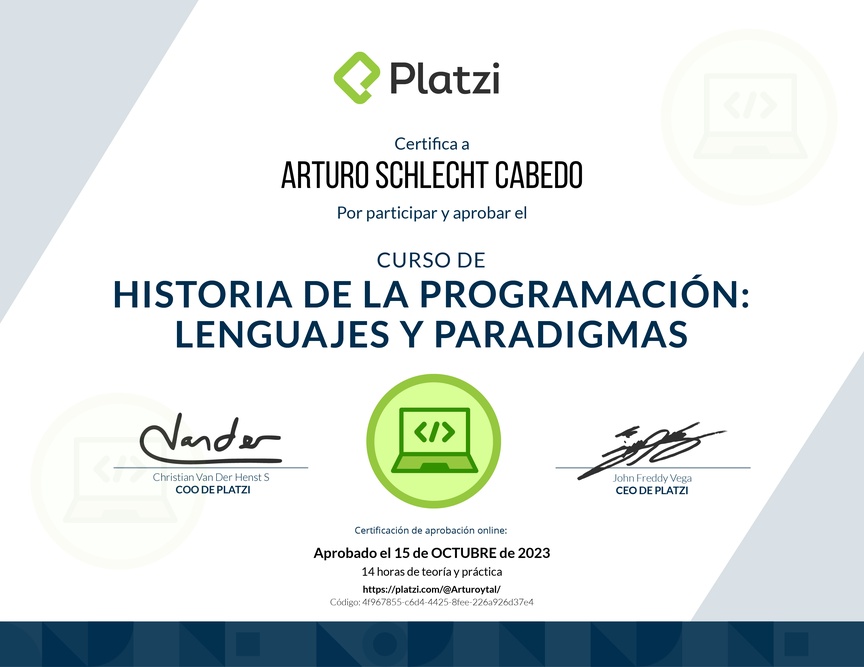 Diploma del Curso de Historia de la Programación: Lenguajes y Paradigmas