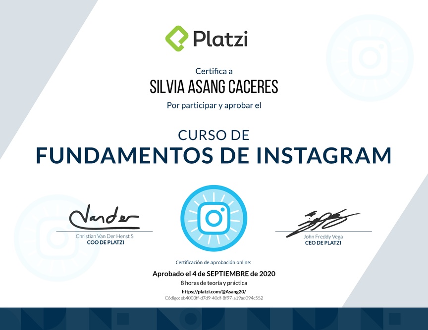 Diploma del Curso de Fundamentos de Instagram