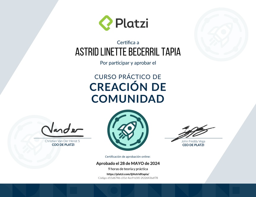 Diploma del Curso de Creación de Eventos para Comunidades y Startups