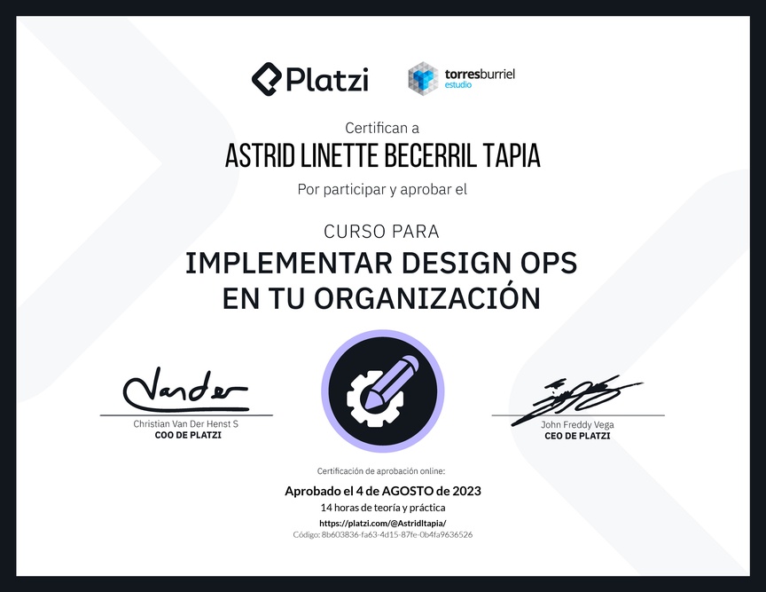 Diploma del Curso para Implementar Design Ops en tu organización
