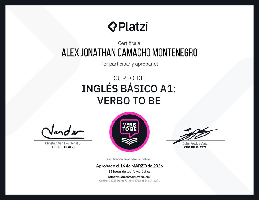 Diploma del Curso de Inglés Básico A1: Verbo To Be