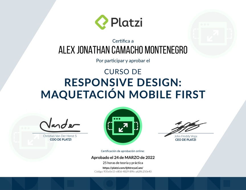 Diploma del Curso de Responsive Design: Maquetación Mobile First