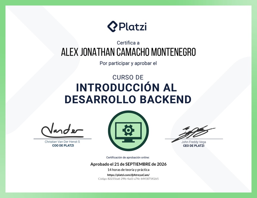 Diploma del Curso de Introducción al Desarrollo Backend