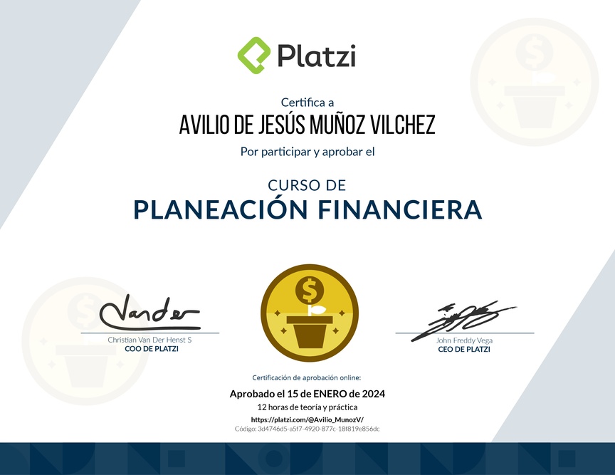 Diploma del Curso de Planeación Financiera