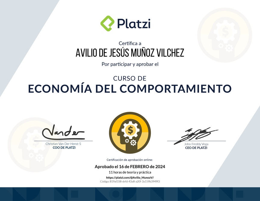 Diploma del Curso de Economía del Comportamiento
