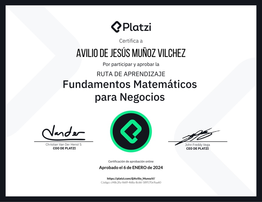 Diploma de la Ruta de Aprendizaje de Matemática para Negocios