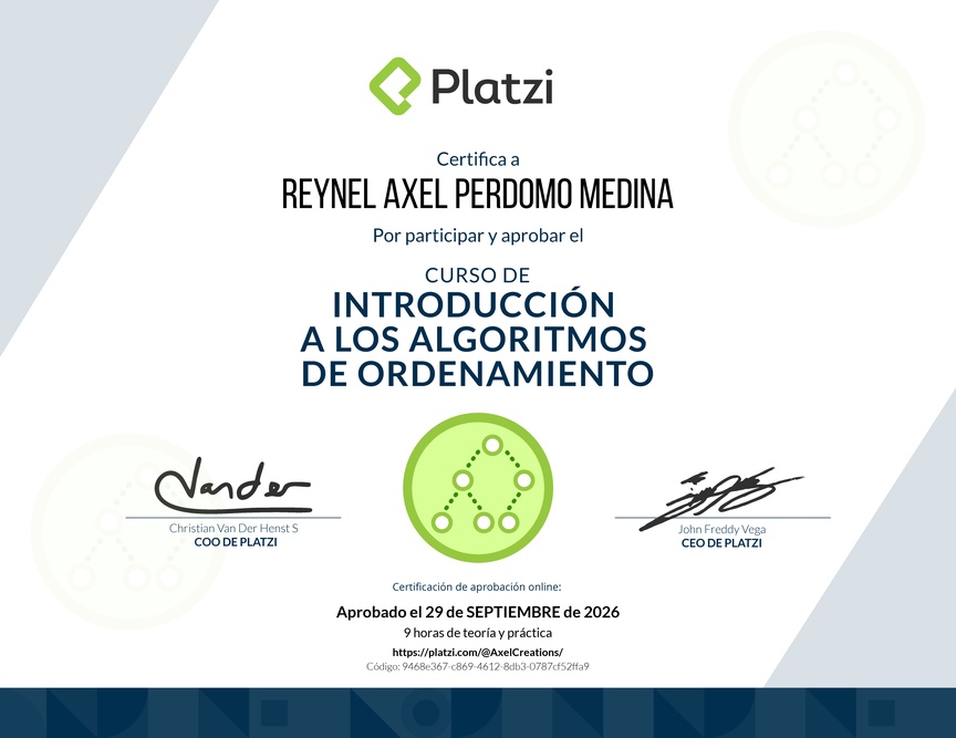 Diploma del Curso de Introducción a los Algoritmos de Ordenamiento