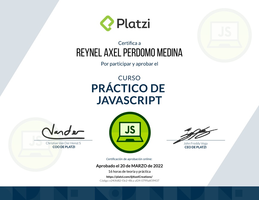 Diploma del Curso Práctico de JavaScript