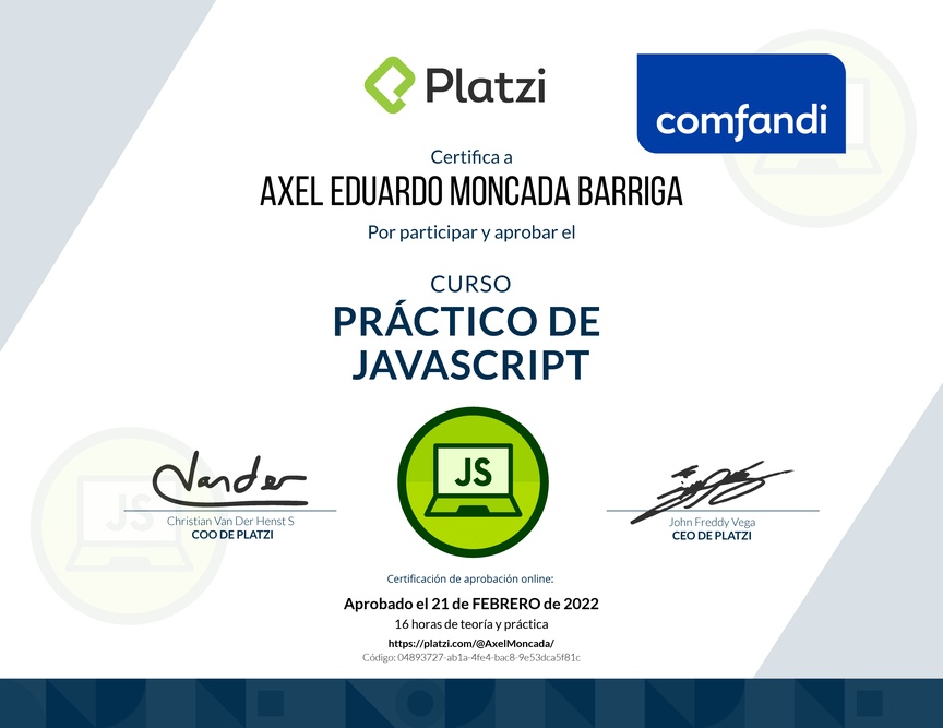 Diploma del Curso Práctico de JavaScript