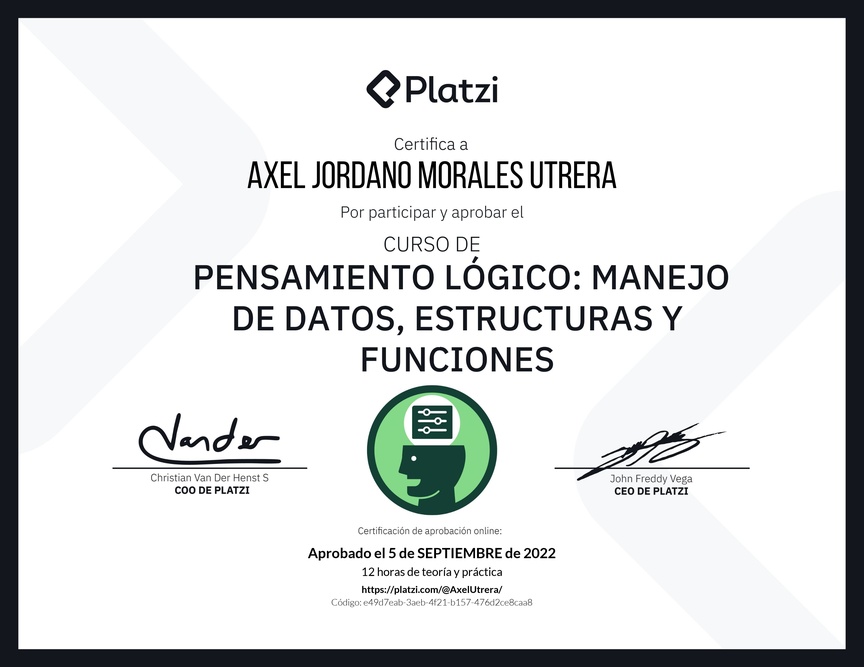 Diploma del Curso de Pensamiento Lógico: Manejo de Datos, Estructuras y Funciones