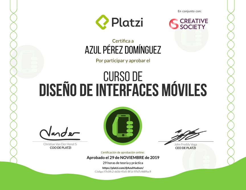 Diploma del Curso de Diseño de Interfaces Móviles
